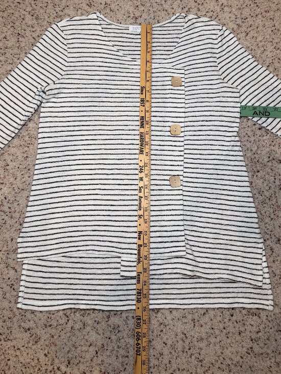Habitat Tops - Habitat Cream and Black Striped Knit Shirt with wooden buttons